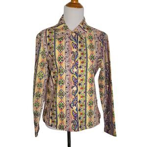 Gaudy Couture Women Wacky Button Front Shirt Loud Paisley Sequins Women Small